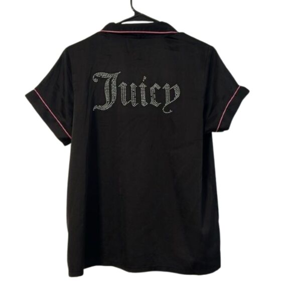 Juicy Couture Other - Juicy Coutour Satin Silky Bling Spellout Logo Collar Pajama Shirt Womens XL 90s